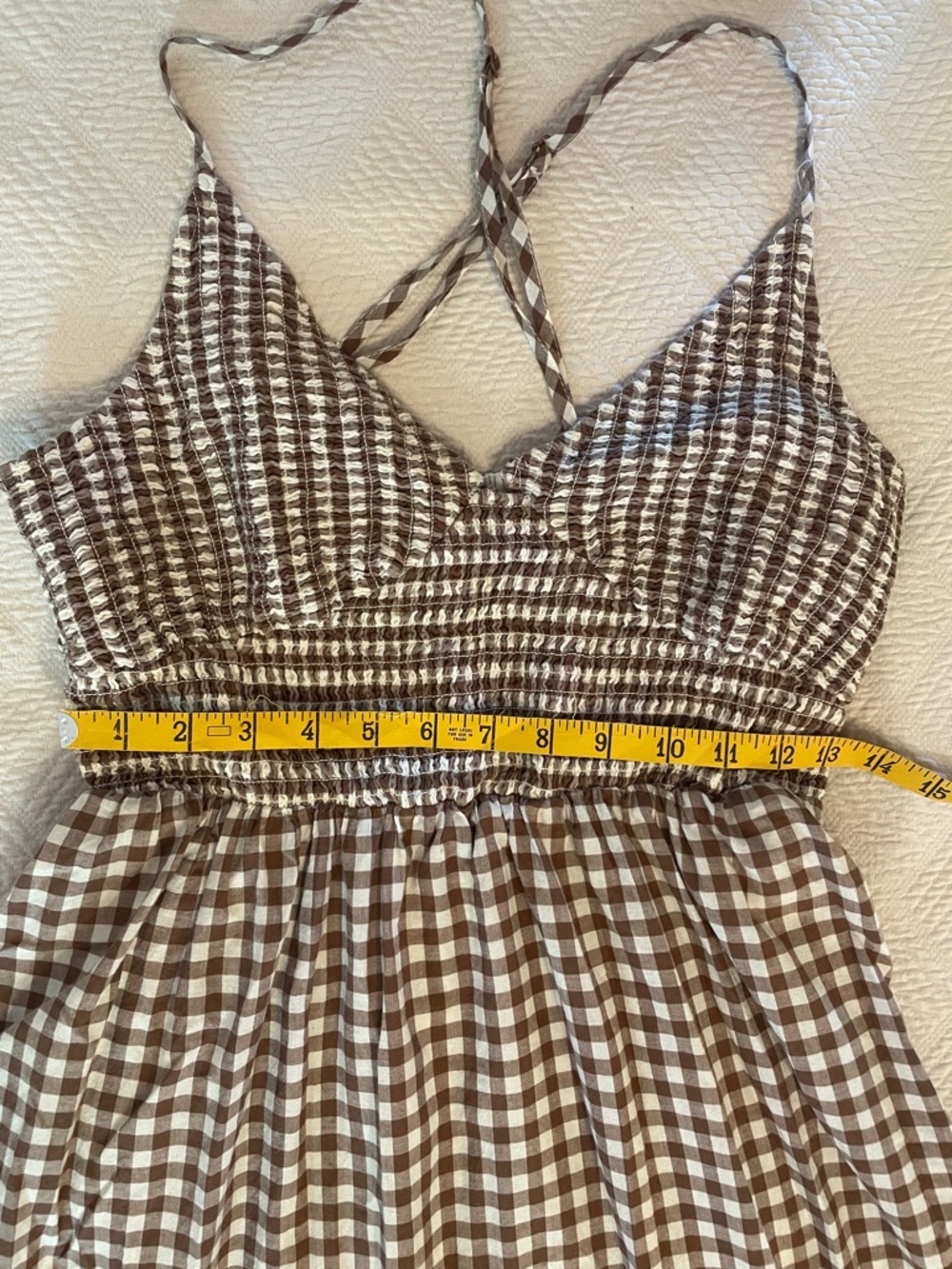 Kimchi Blue Brown Gingham Smocked Maxi Dress SzL - Picture 12 of 12